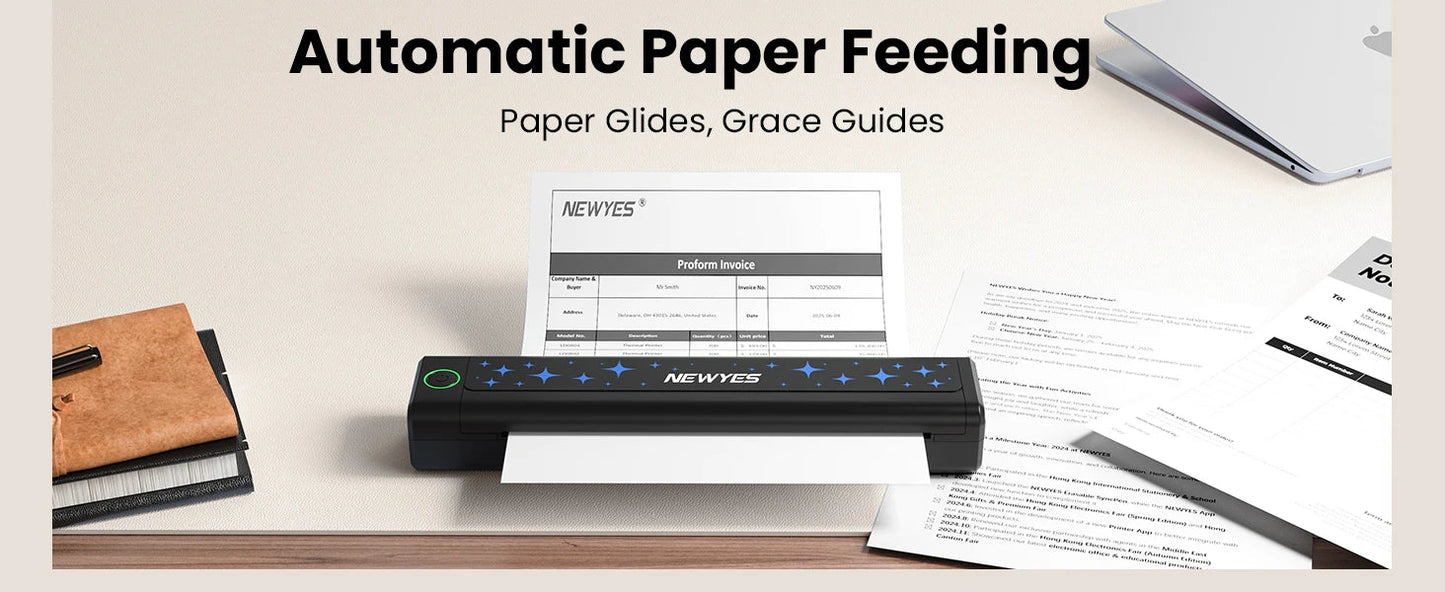 NEWYES Portable Thermal Printer Inkless Printer Wireless Connectivity Business Travel Home Education Use