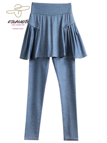 Women Cowboy Yoga Shark Skirts Pants Fake Two Piece Set Phone Pocket Sport Gym Running Leggings Tennis Outdoor Cycling Pants