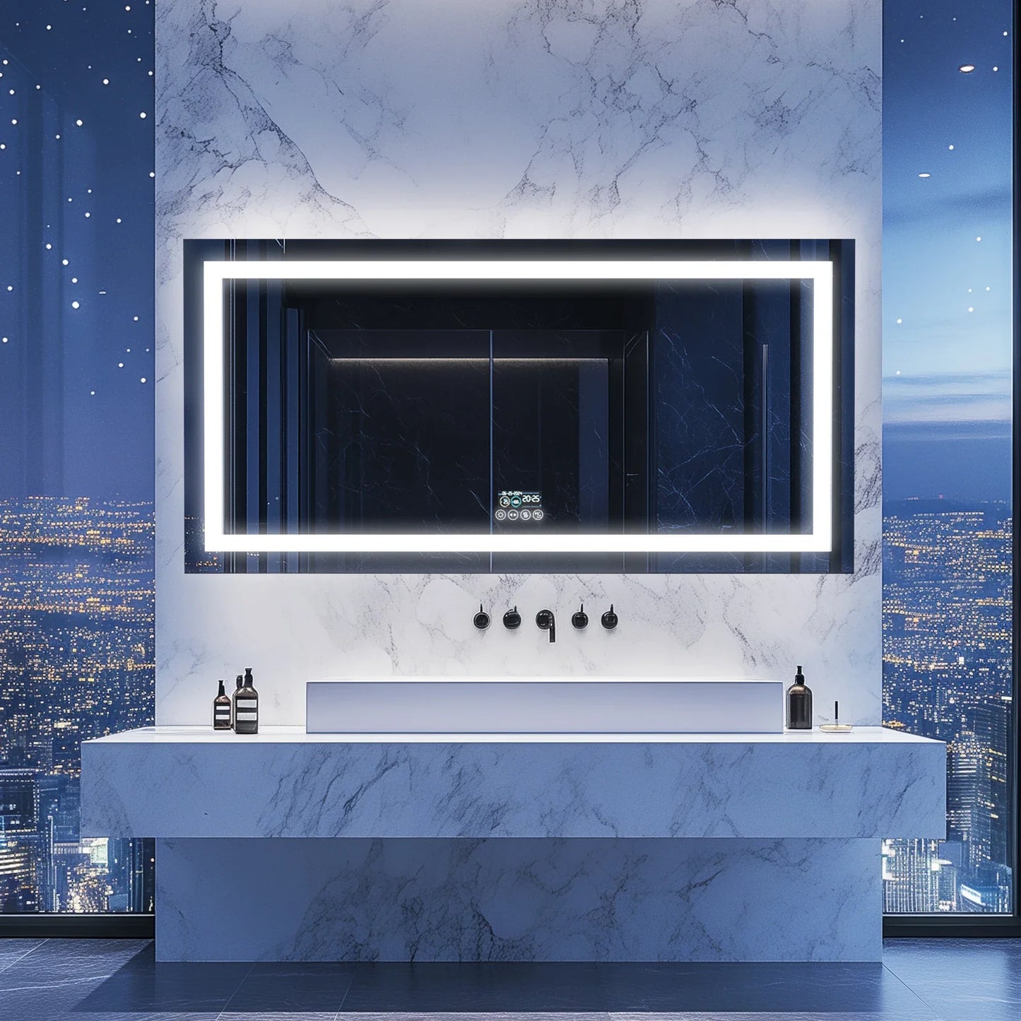Fissuraminants pour miroir de maquillage LED, miroir de courtoisie avec lumières, miroir de maquillage à intensité variable, affichage numérique Bluetooth intelligent, mémoire de 3 couleurs