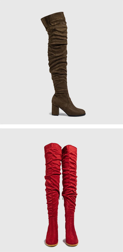 Bottes Noires Marron Cuissardes Liyke 2025 Automne Hiver Femme Sexy Bout Pointu Fermeture Éclair Chaussures Hautes Talon Carré Bottines Femme