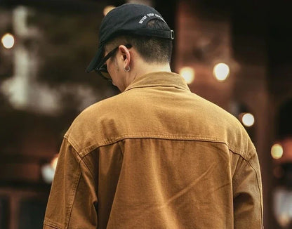 Cowboy Coat for Men Button Autumn Loose New In Denim Jackets Man Size L Japanese Retro Fashion Cowgirl Elatic Low Cost Clothing