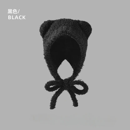 Chapeau en laine avec oreilles d'ours pour femme, bonnet de protection des oreilles à lacets, bonnets de bombardier pour l'extérieur, chaud, mode, cadeau de nouvel an, automne, hiver