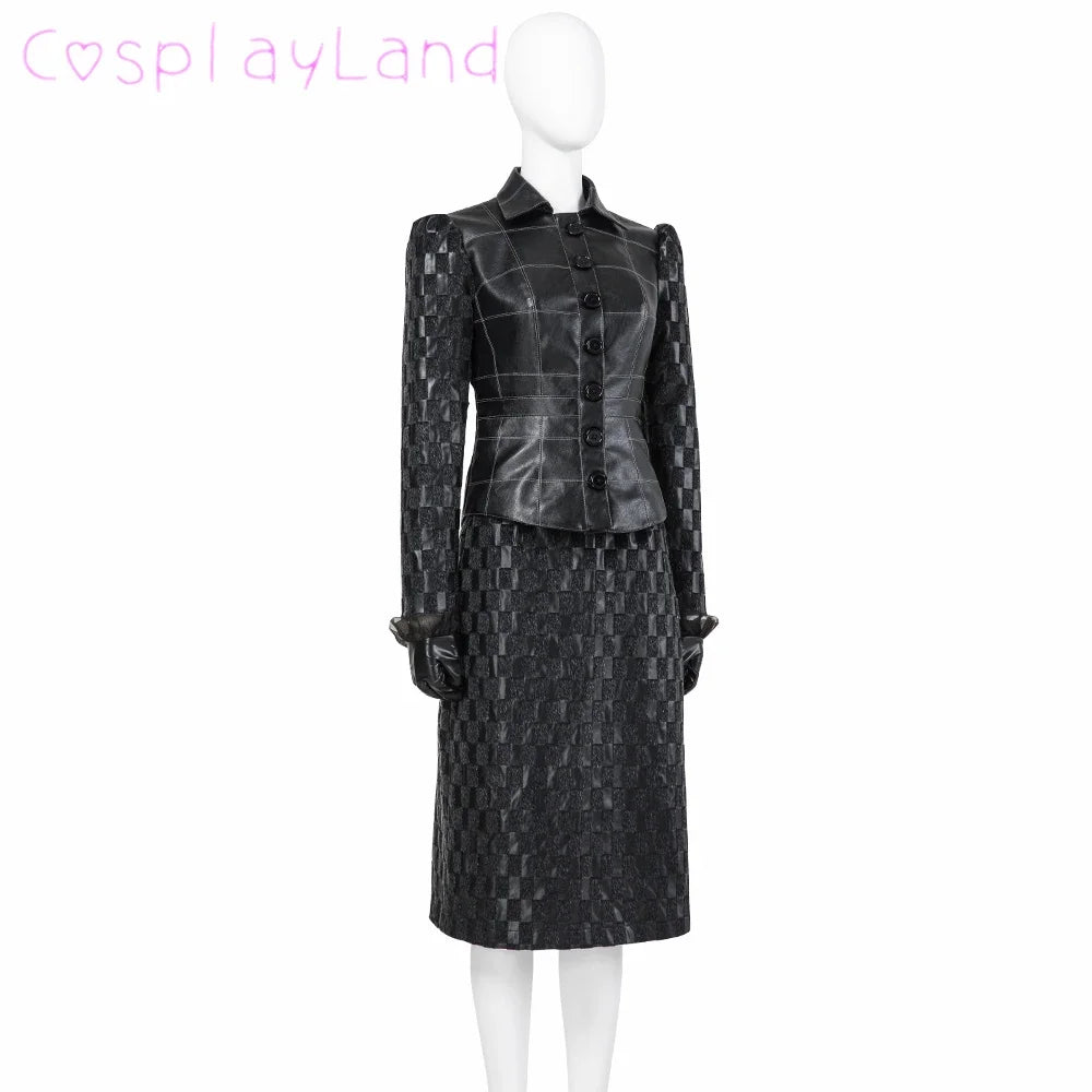 Cruella Costume Halloween Evil Queen Cosplay Outfit Black Fashion Lady Dresses Fancy Emma Formal Suit Jacket Skirt Gloves