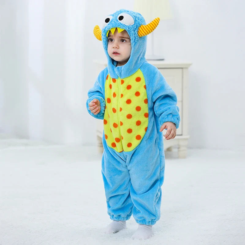 Adorable Infant Dinosaur Costume Cozy Fleece Hooded Romper Halloween  Toddler Jumpsuit for Winter Warmth