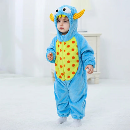 Adorable Infant Dinosaur Costume Cozy Fleece Hooded Romper Halloween  Toddler Jumpsuit for Winter Warmth