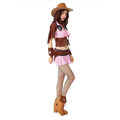 2025 Déguisement d'Halloween de cow-girl rose pour adulte, tenue de cirque, bal masqué d'Halloween, costume de