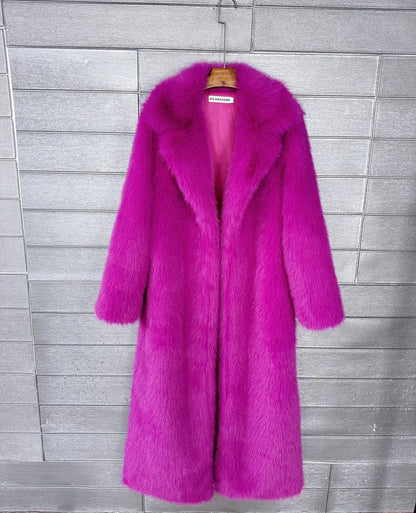 Manteau long en fausse fourrure pour femmes, automne hiver, grande taille, col rabattu blanc, poches, épais et chaud, manteau long maxi