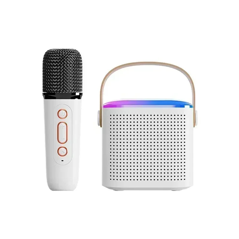 Mini karaoke machine, LED speaker with Bluetooth, suitable for family birthday party, microphone for girls and boys.