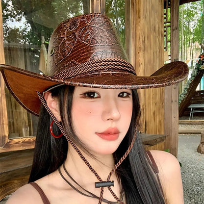 Chapeau de Cowboy occidental de Style ethnique pour homme, chapeau de chevalier à large bord, couleur unie, noir/marron, chapeau de Jazz pour l'extérieur