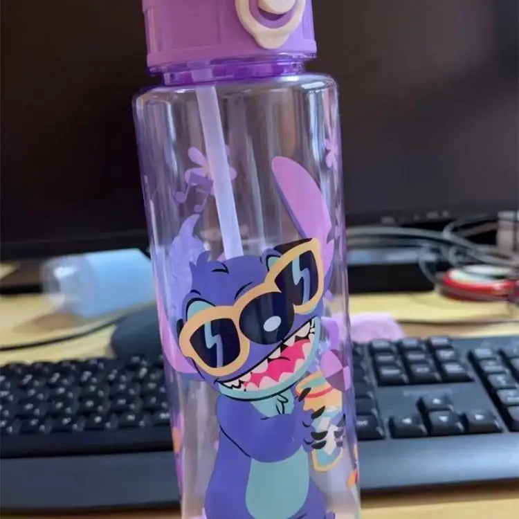 Stitch Large Plastic Tumbler With Lid Straw And Carry Cord Leakproof Lock Design For School Travel Sports Gift