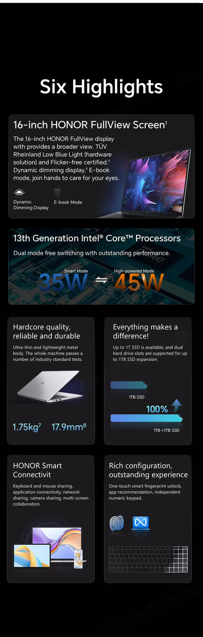Honor Laptop X16 2024 ,Ultrabook 16 "Intel Core i5-13500H,16GB 512GB/1TB SSD IPS Portable Notebook Computer Win 11