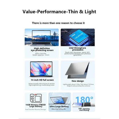 Laptop Intel Pentium N3700 16GB RAM 2048GB SSD Notebook 1920*1080 Resolution Windows 11 Unlock Computer Office Study gamer PC