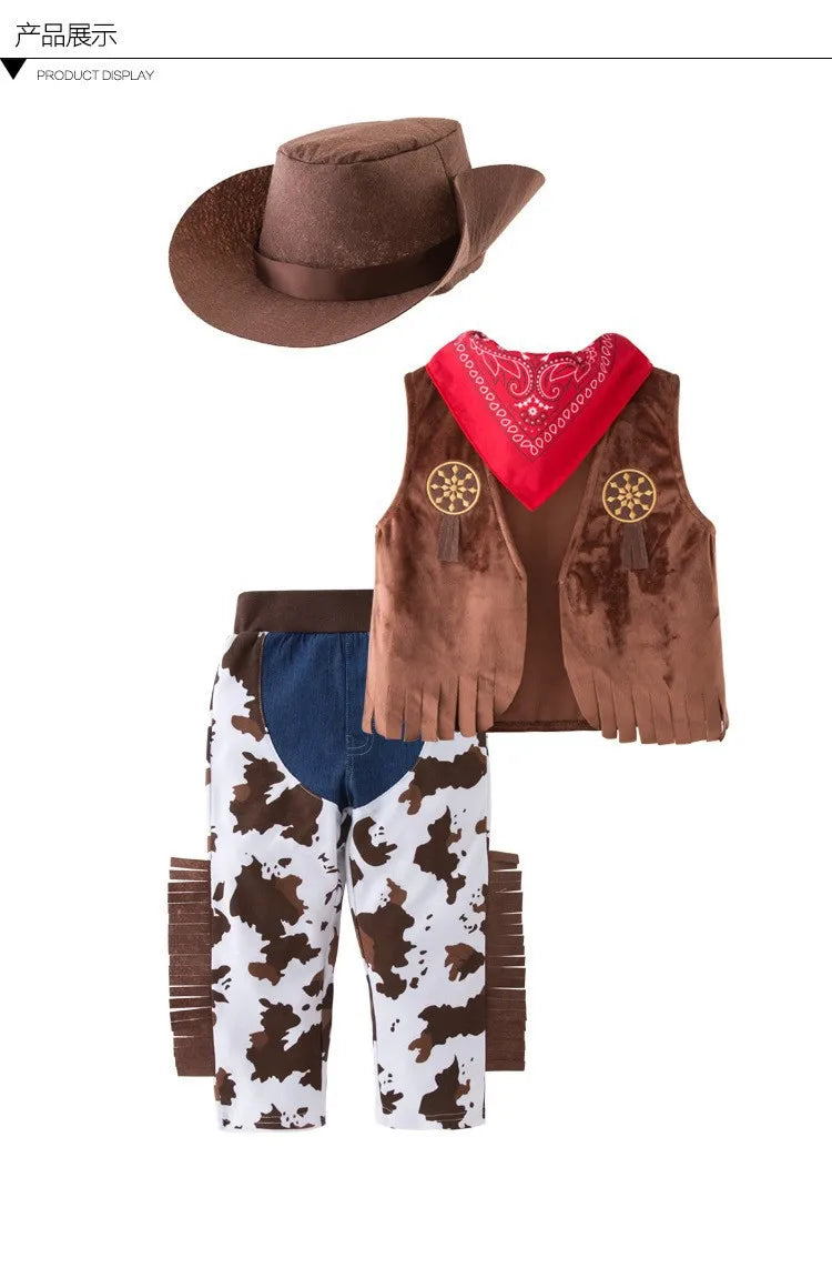 Robe de Cowgirl pour enfants, ensemble complet, Costume de Cowboy occidental, ensemble de 4 pièces, tenue de jeu de noël, vêtements d'halloween pour enfants