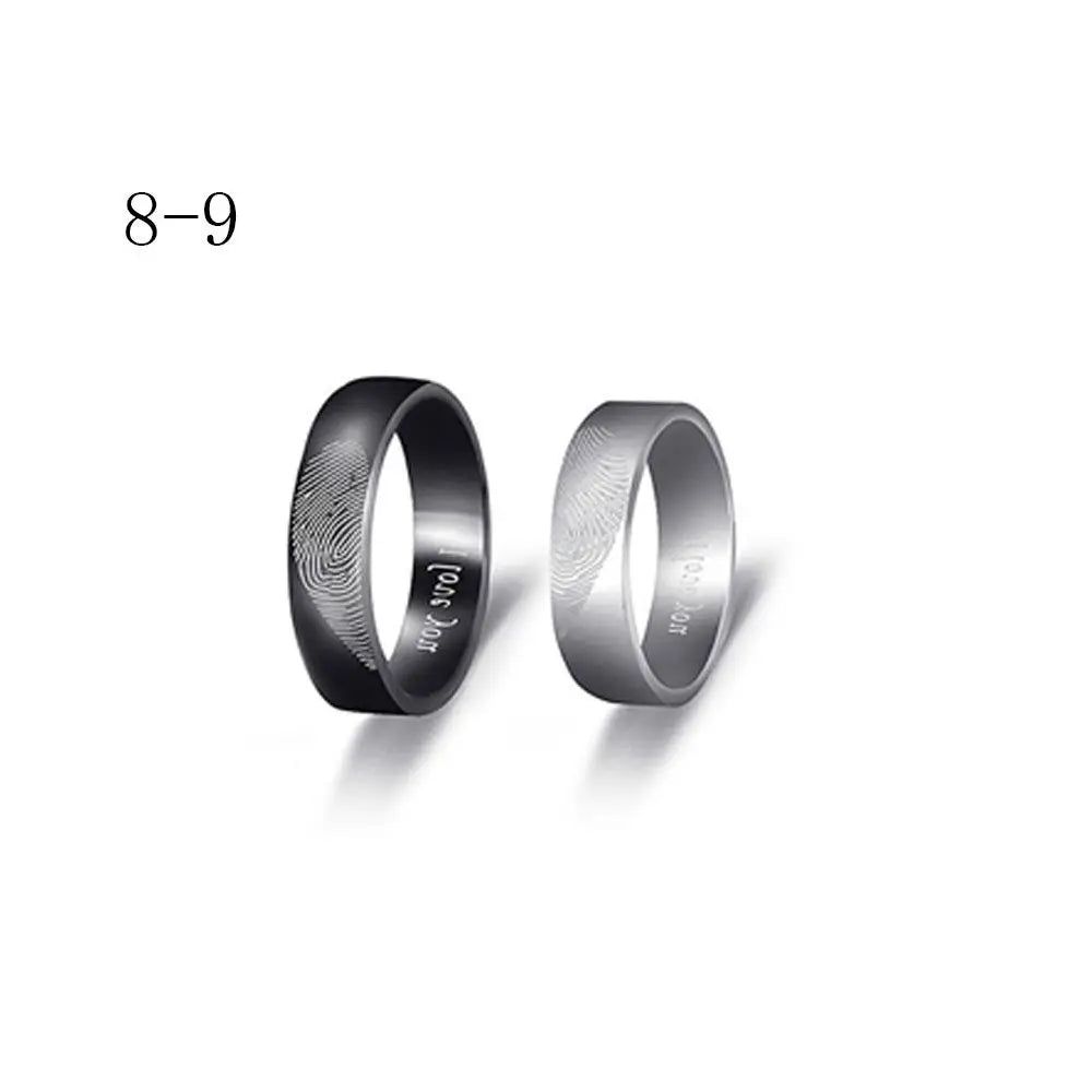Bague de couple Léon en acier inoxydable, coeur, empreinte digitale, breloque, accessoires de bijoux, mode, amoureux, jour, 1 paire
