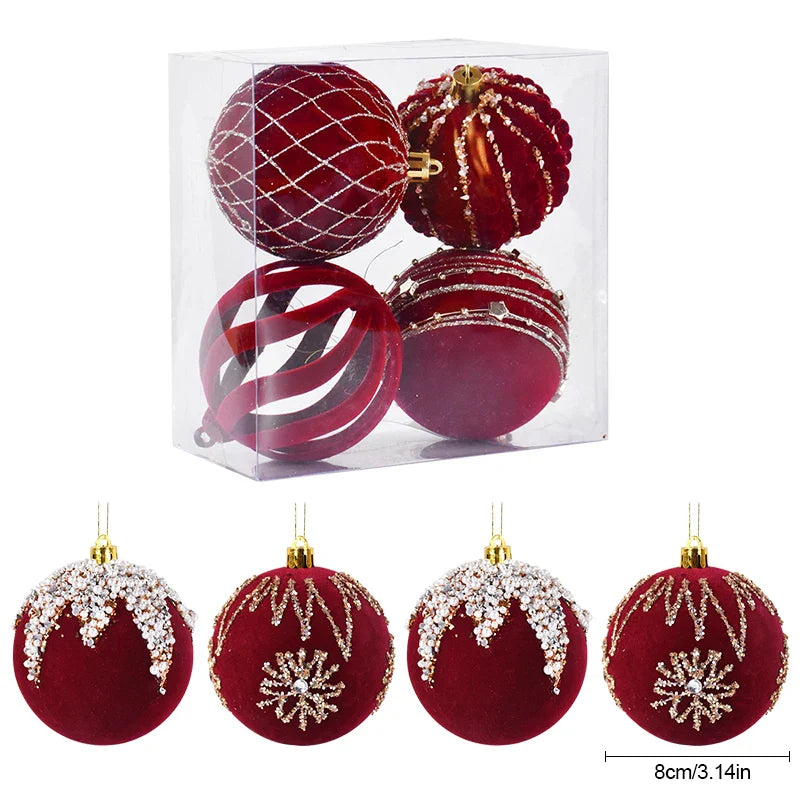 Grandes Boules de Noël Rouge de 8cm, Décorations pour la Maison, Cadeau de Nouvel An, 2024, 2025