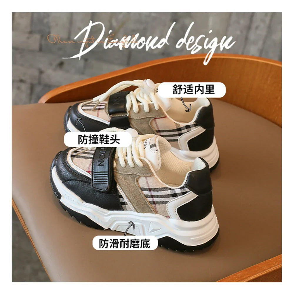 Chaussures de sport pour enfants garçons et filles, nouvelles baskets rétro d'automne, chaussures de tennis pour enfants et adolescents, chaussures de course décontractées à carreaux pour étudiants