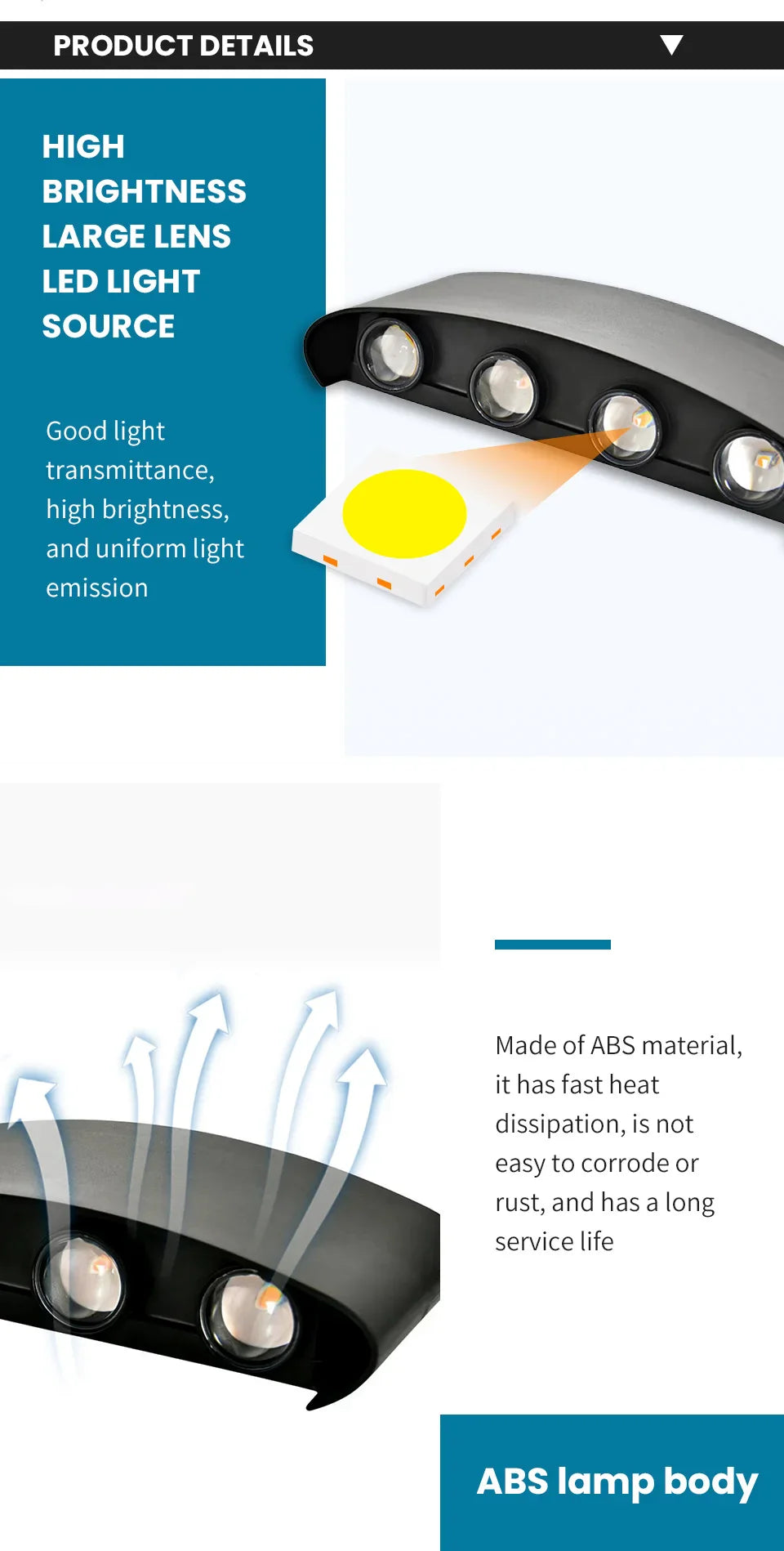 Mur LED lumière extérieure intérieure 2W 4W 6W 8W 10W AC85-265V haut vers le bas blanc noir lumière moderne pour maison jardin chambre couloir