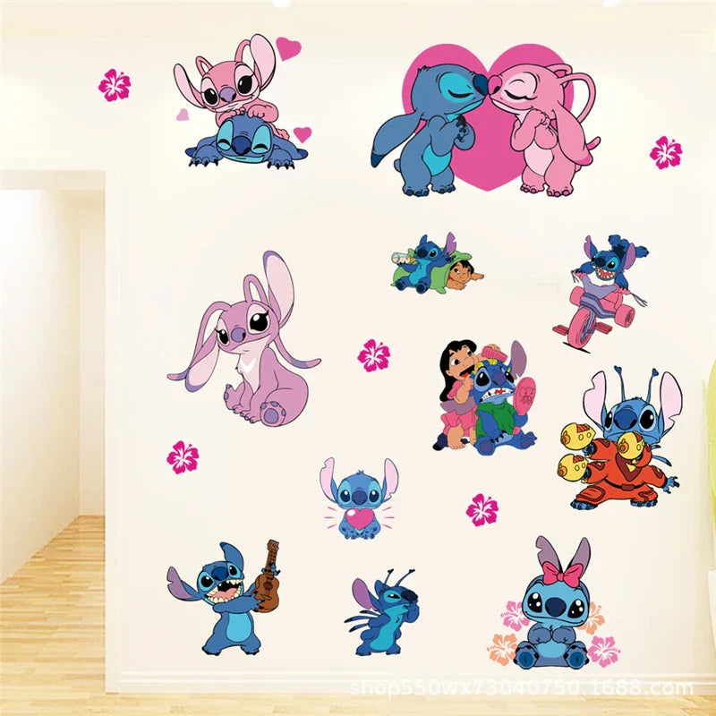 Cartoon Lilo & Stitch Movie Wall Stickers For Kid's Room Kindergarten Living Room Wall Decoration Animated Poster  Art Mural