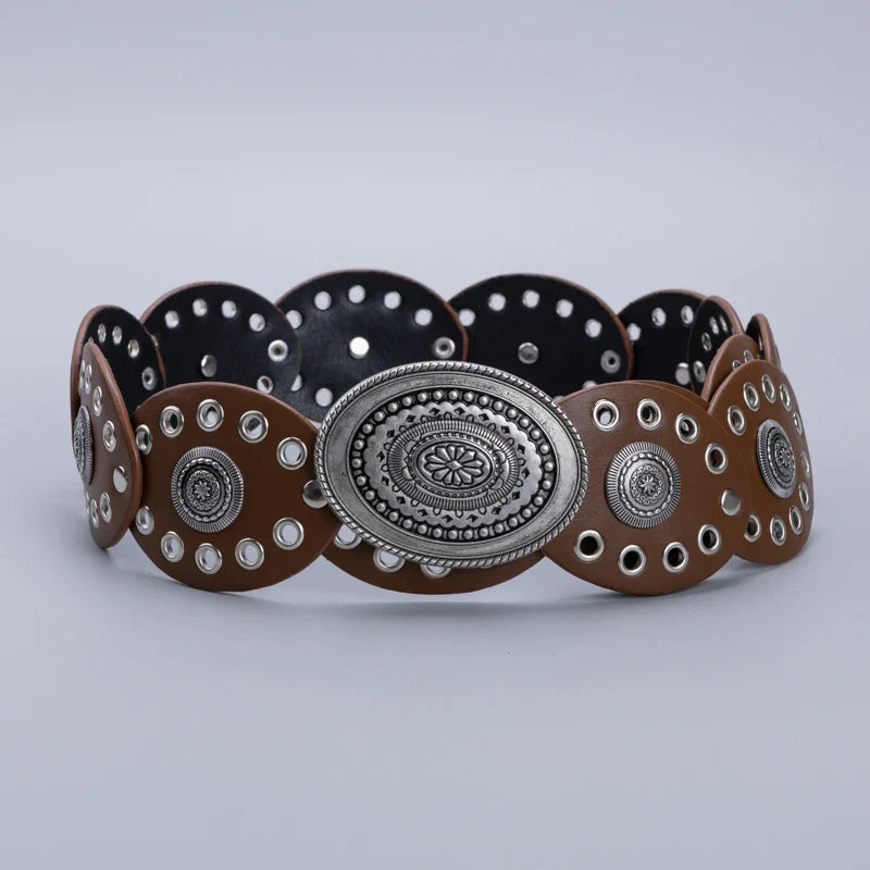 Ceinture creuse ovale en polyuréthane avec œillets, style cow-girl/cowboy, pour femmes, accessoire de décoration de taille rétro, gaine sur vêtements.