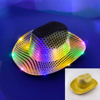 Chapeau de cowboy lumineux à LED clignotantes, lumineux, coloré, pour Noël, mariage, cow-girl, casquette de carnaval, hommes, femmes, pour fête de mariage, accessoire.