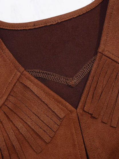 Gilet de Cowboy occidental pour enfants, garçons et filles, Costume de Cosplay d'halloween, pompon en daim, manteau ouvert sur le devant, hauts