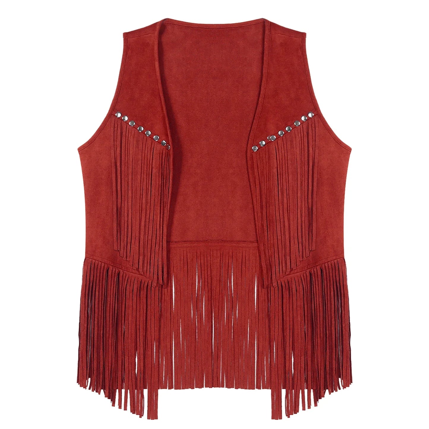 Gilet de cow-boy Western Halloween pour homme, en similicuir suédé, à pampilles et rivets, pour le motocyclisme, les raves, les fêtes et les boîtes de nuit