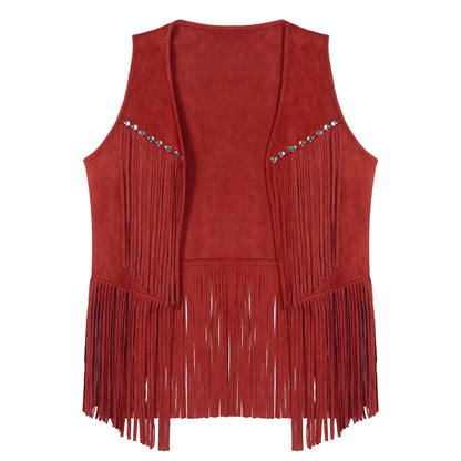 Gilet de cow-boy Western Halloween pour homme, en similicuir suédé, à pampilles et rivets, pour le motocyclisme, les raves, les fêtes et les boîtes de nuit