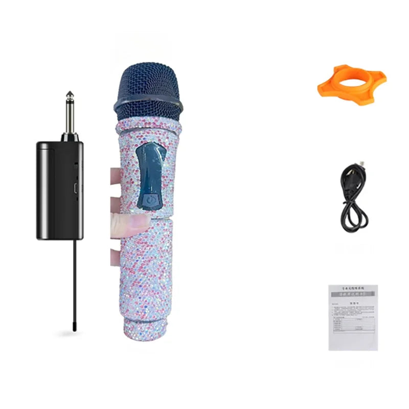 Microphone sans fil professionnel à strass scintillants, fréquence UHF réglable en métal pour spectacle Paryt, enseignement, haut-parleur de mariage