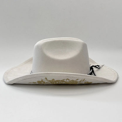 Retro Suede Cowgirl Hat for Women and Men, Floral Embroidery Wide Brim Western Cap Jazz Hat Cowboy Hats