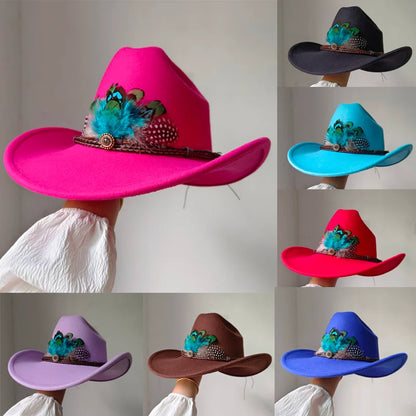 Chapeau de cowboy occidental à large bord pour homme, casquettes d'église Everche, Fascinateur vintage, chapeau de cowgirl jazz, zones bre, nouveau, 9cm