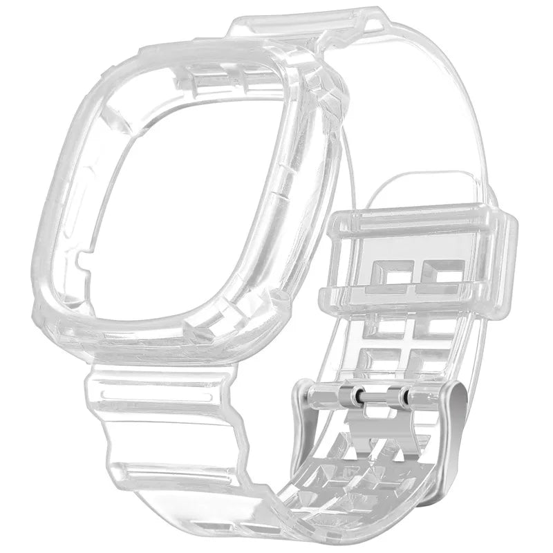 Watchband Case for Fitbit Versa 4 Versa 3 Adjustable TPU Rugged Smart Watch Clear Protective Cover Wristband for Fitbit Versa 3