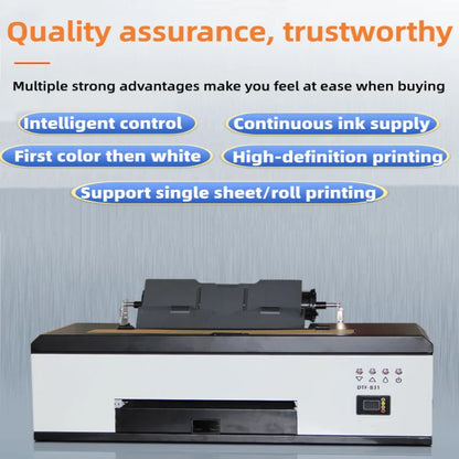 The white ink heat transfer printer is a micro-piezoelectric nozzle heat transfer printer that first colors and then white