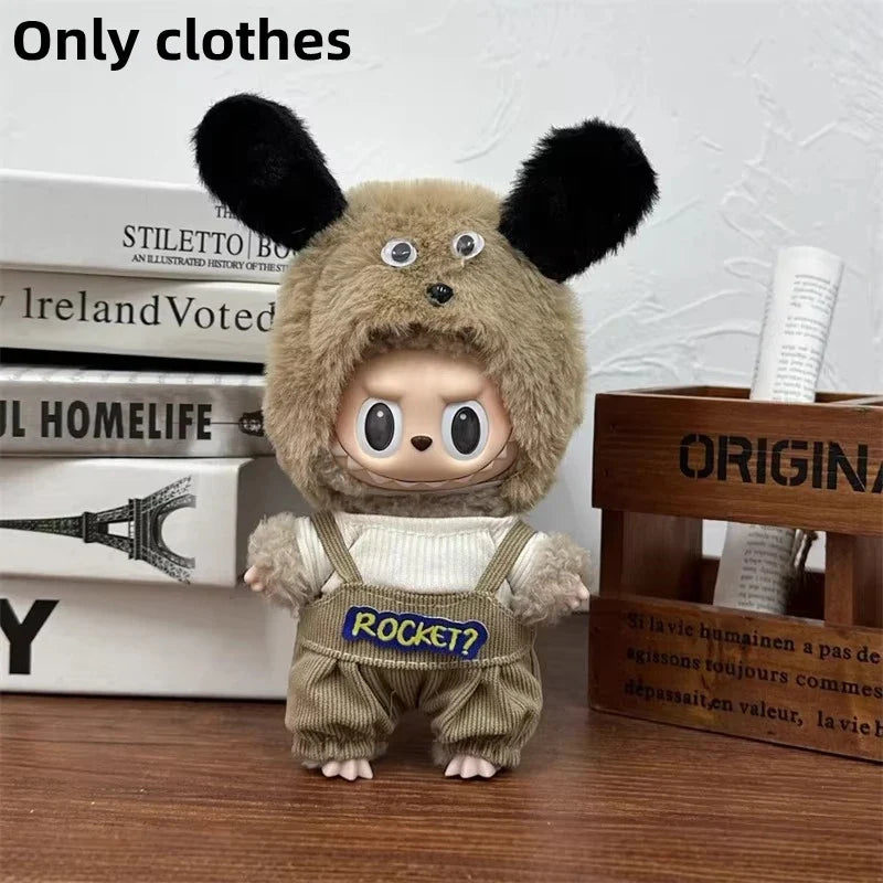 LABUBU 17cm Doll'S Clothes Outfit Accessories For Labubu V1 V2 Striped overalls hats glasses shoes Cool handsome Clothing Gift