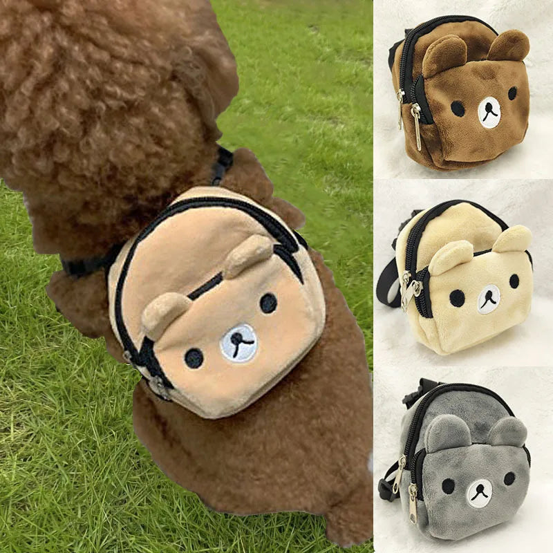 Sac à dos durable pour chien de compagnie, sac à dos auto-transporté pour chiot, laisse réglable, harnais portable de dessin animé, sac de collation en plein air pour chien en peluche
