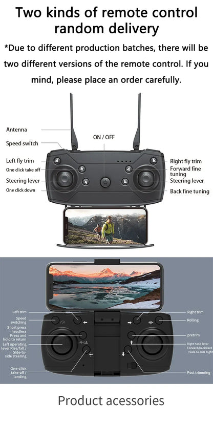 Drone FPV WiFi E88 Pro 2025 – Caméra simple/double 4K/1080P, HD grand angle, maintien d'altitude, jouet d'hélicoptère RC quadrirotor pliable
