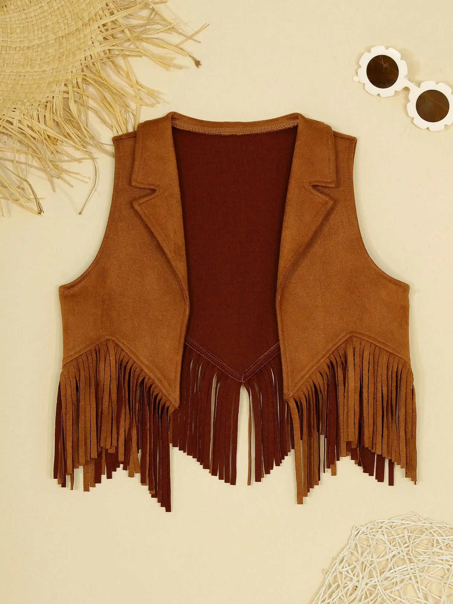 Gilet de Cowboy occidental pour enfants, garçons et filles, Costume de Cosplay d'halloween, pompon en daim, manteau ouvert sur le devant, hauts