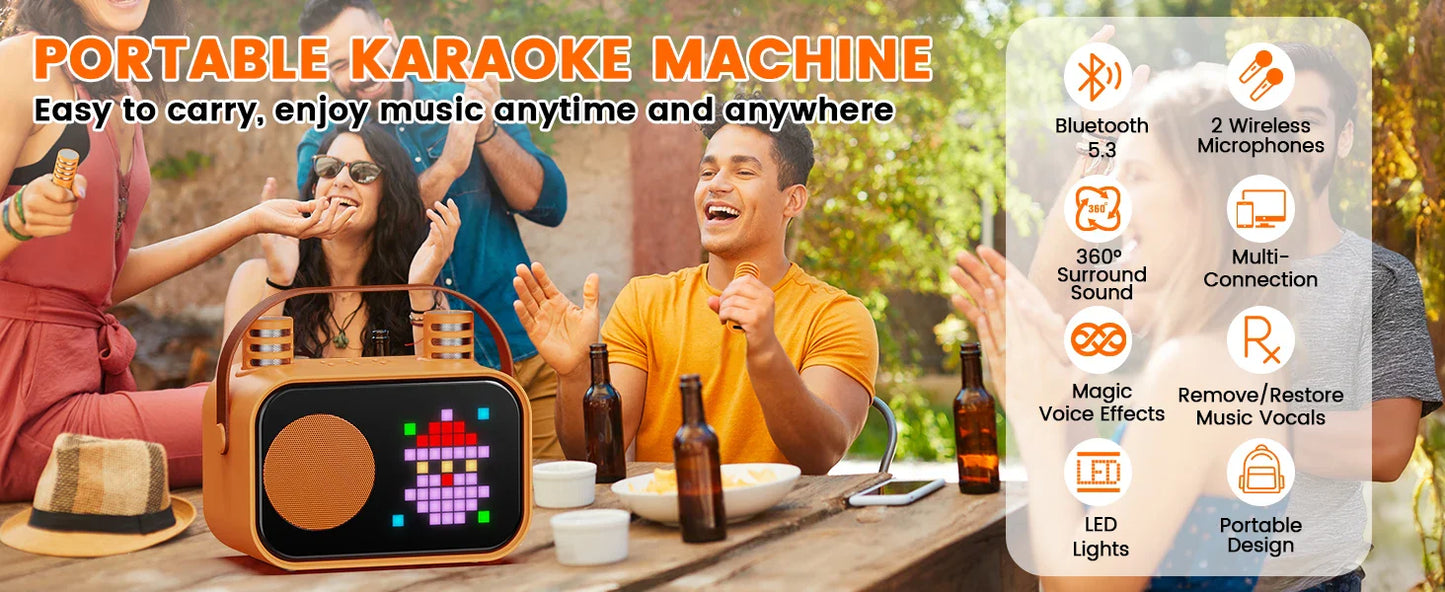 Mini Karaoke Machine for Kids, Portable Bluetooth Karaoke Speaker Unpowered Cabinets with 2 Wireless Microphones for Party