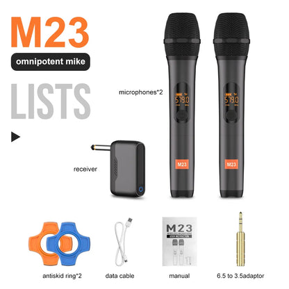 Microphone Wireless M23 UHF 2 Channel Karaoke System Built-in Lithium Battery Cordless Handheld Mic For Church Party Speaker