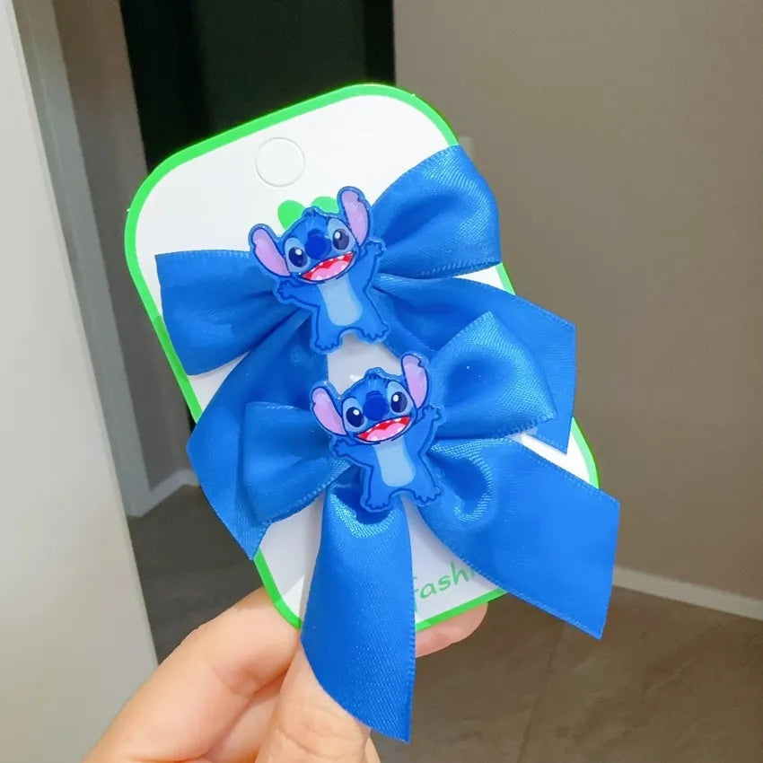 New Stitch Half Pack Fabric Bow Small Hair Clip Cute Cartoon Press Clip Female Children's Hair Accessories Shattered Hair Clip