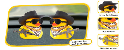 Car Rubber Duck Ornament Cool Car Accessories Duck Car Dashboard Decoration Cowboy Hat Duck with Weapon Necklace, AK47 M416