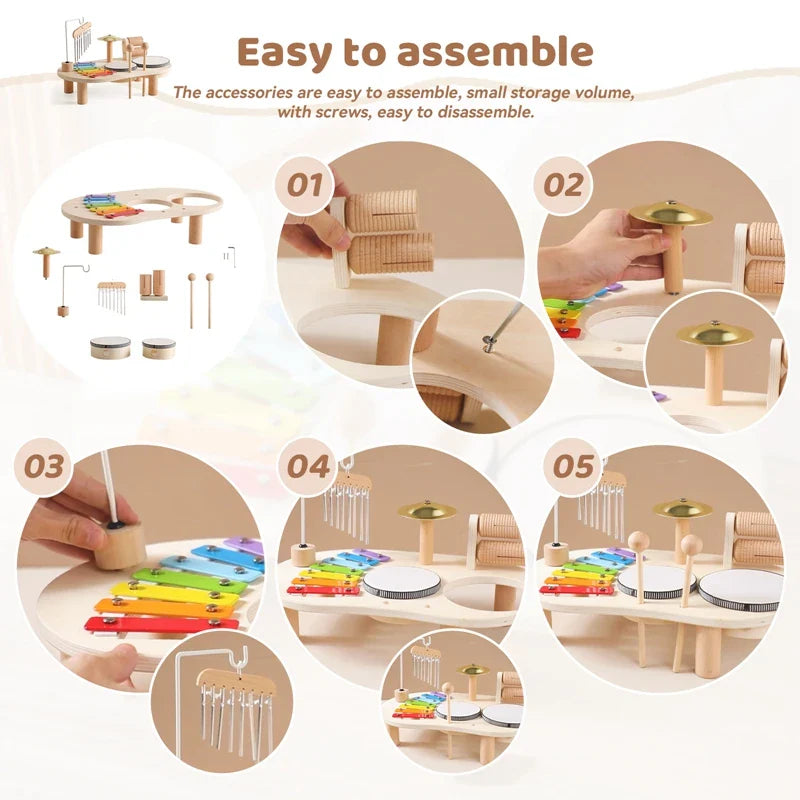 Jouets Éducatifs Bébé en Bois Carillons Éoliens Montessori Jouets Musicaux pour Enfants Xylophone Cadeaux d'Anniversaire Nouveau-né Table Musicale Jouets
