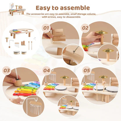 Jouets Éducatifs Bébé en Bois Carillons Éoliens Montessori Jouets Musicaux pour Enfants Xylophone Cadeaux d'Anniversaire Nouveau-né Table Musicale Jouets