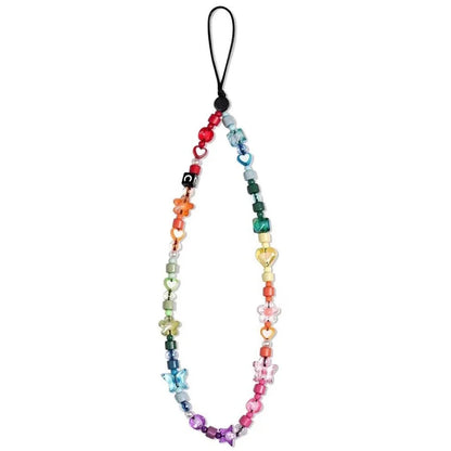 Korean Cute Heart Beaded Phone Charm Strap Chain Lanyard Women Girl Jewelry Butterfly Phone Beads Pendant Decoration Wholesale