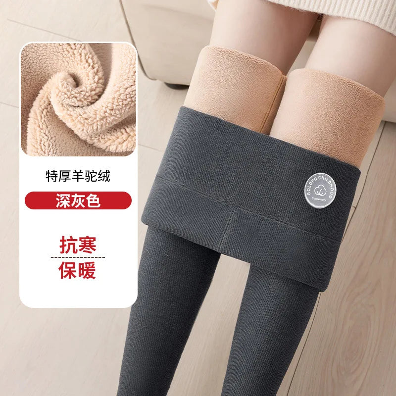 Women's Wool Leggings, Outer Wear, Fall Winter, Plus Size, Added Wool, Thick, Extra-Thick, Warm, Slimming, Cotton Thermal Pants