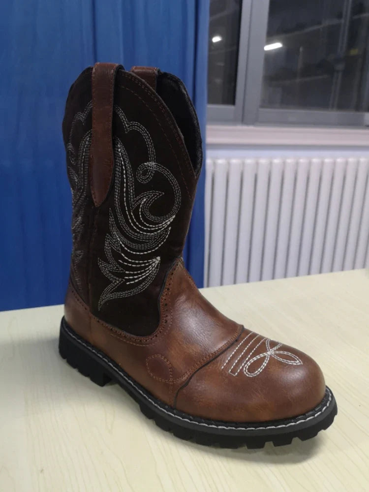 Embroidered Cowboy Boots For Men Women Pu Leather Boots Lightweight Comfortable Western Boots Zapatos De Hombre Size 35-42