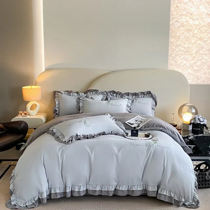 Elegance French Style Bedding Set Duvet Cover Set High Quality  2024 New Lace Princess Embroidery Double Layer Edge King Queen