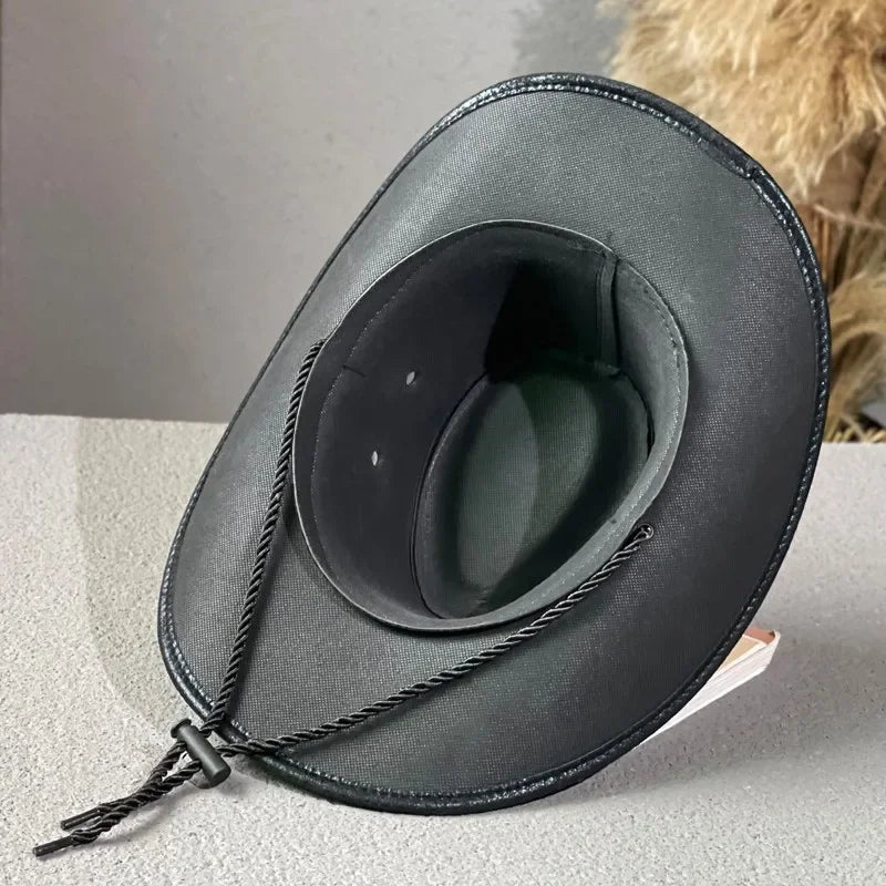 Chapeau de cowboy occidental rétro de haute qualité avec décoration tête de vache, chapeau de jazz en faux cuir pour homme, chapeau Panama, chapeau de cowgirl