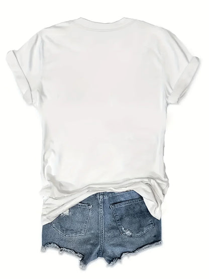 T-shirt imprimé à manches courtes de la série Western Cowboy, tendance et décontracté, polyvalent, longueur standard pour toutes les saisons