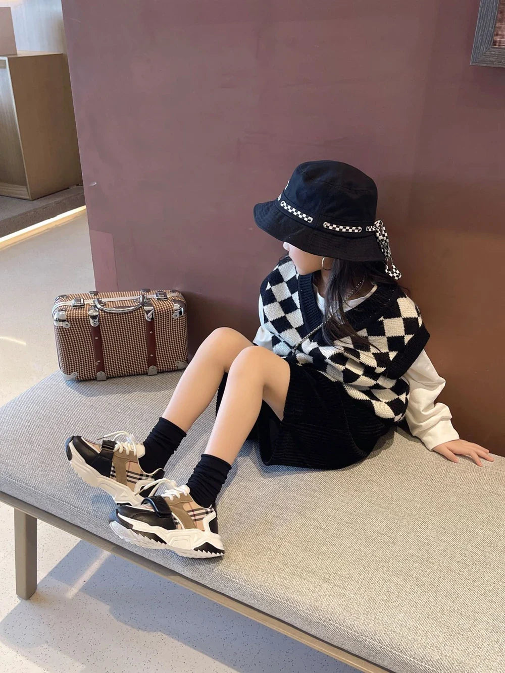 Chaussures de sport pour enfants garçons et filles, nouvelles baskets rétro d'automne, chaussures de tennis pour enfants et adolescents, chaussures de course décontractées à carreaux pour étudiants
