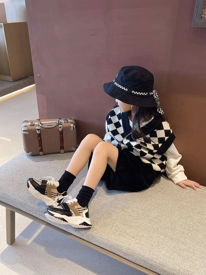 Chaussures de sport pour enfants garçons et filles, nouvelles baskets rétro d'automne, chaussures de tennis pour enfants et adolescents, chaussures de course décontractées à carreaux pour étudiants
